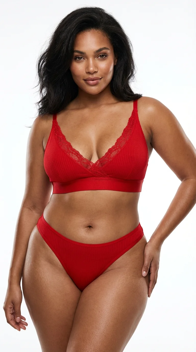 LunaIntim Kırmızı Fitilli Bralet Takım Dantel Şeritli ve Balensiz Günlük Set - Yan Görünüm